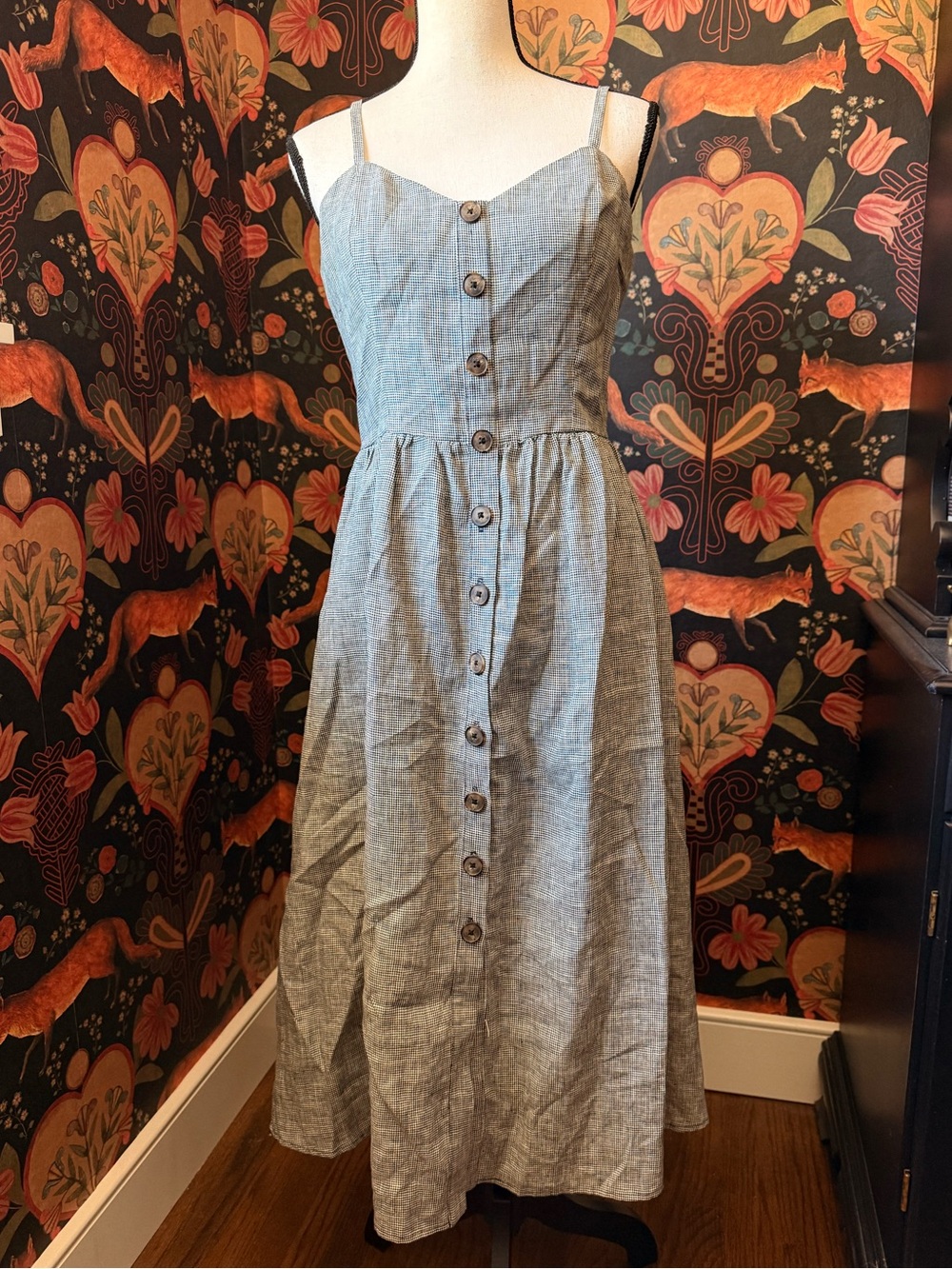 SOLD!!!!!!Reformation Thelma Linen Midi Dress Size 8 Black Buttons Sundress - Picture 2 of 6